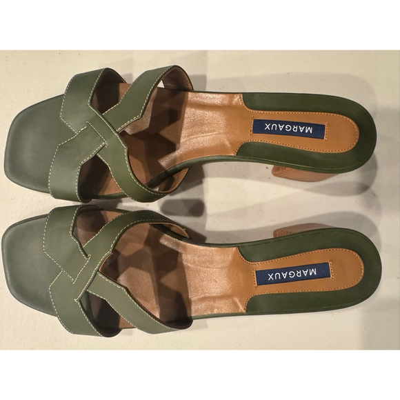 MARGAUX The MX 35 Olive Calf Leather Block Heel Sandals Size 11 - Picture 3 of 11